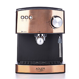 Adler Espresso kavos aparatas AD 4404cr Siurblio slėgis 15 bar, Integruotas pieno putos plaktuvas, Pusiau automatinis, 850 W, Cooper/ juodas