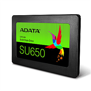 ADATA Ultimate SU650 3D NAND SSD 480 GB, SSD formos koeficientas 2,5“, SSD sąsaja SATA, Rašymo greitis 450 MB/s, Skaitymo greitis 520 MB/s