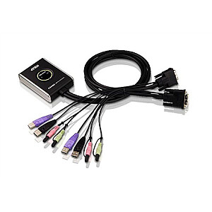 Aten 2 prievadų USB DVI/garso kabelio KVM jungiklis su nuotolinio prievado parinkikliu