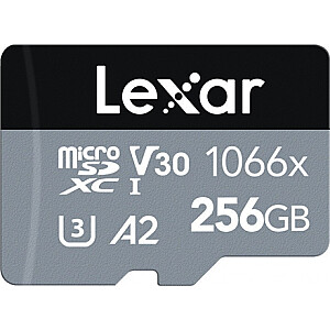 „Lexar High-Performance 1066x UHS-I MicroSDXC“, 256 GB, „Flash“ atminties klasė 10, juoda/pilka, klasė: A2 V30 U3, 70 MB/s, 160 MB/s