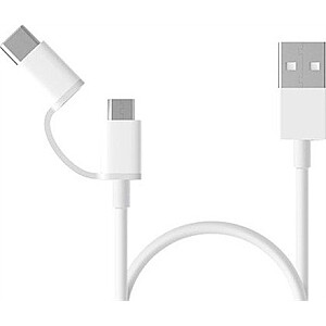 „Xiaomi Mi 2-in-1“ USB kabelis „Micro USB“ iki C tipo baltos spalvos, įkrovimo ir sinchronizavimo laidas, 0,3 m