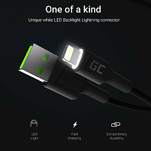 USB kabelis Green Cell USB-A – žaibiškas 1,2 m juodas (KABGC05)