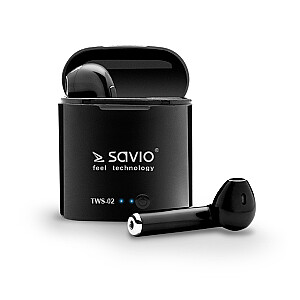 Savio TWS-02 belaidės Bluetooth ausinės, juodos