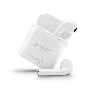 Savio TWS-01 belaidės Bluetooth ausinės, baltos