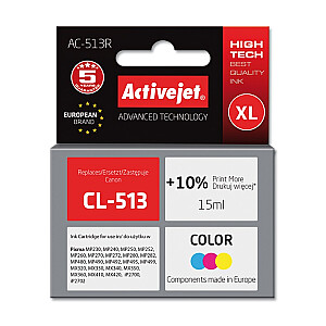 Activejet AC-513R rašalas (Canon CL-513 pakeitimas; Premium; 15 ml; spalvotas)