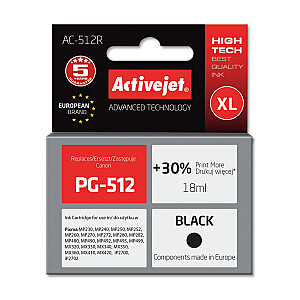 „Activejet AC-512R“ rašalas („Canon PG-512“ pakaitalas; „Premium“; 18 ml; juodas)