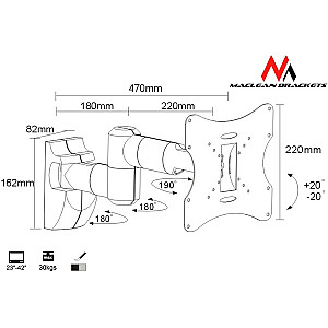 Настенный кронштейн для телевизора LCD LED Plasma 23-42'' до 30kg max vesa 200x200 Silver