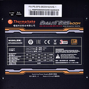 Maitinimo šaltinis Thermaltake Smart SE2 600W PS-SPS-0600MNSAWE-1 (600W; aktyvus; 120mm)