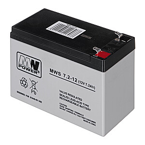 MPL MW POWER MWS 7.2-12 UPS baterija Švino rūgšties akumuliatorius VRLA AGM Nereikalaujantis priežiūros 12 V 7,2 Ah juodas, pilkas