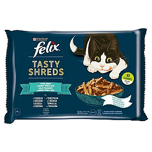 FELIX Tasty Shreds kačių maistas su lašiša ir tunu - 4 x 80g