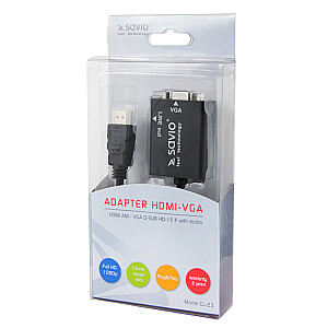 Адаптер видеокабеля Savio CL-23 VGA (D-Sub) HDMI Type A (Standard) Черный