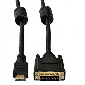 Akyga AK-AV-13 3m DVI-D HDMI A tipo (standartinis) vaizdo kabelio adapteris juodas, auksinis