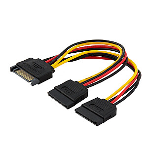 SAVIO maitinimo kabelis SATA 15 kontaktų (M) - 2x SATA 15 kontaktų (F) AK-17 juoda, raudona, balta, geltona