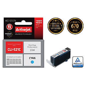 ActiveJet Ink ACC-521CN (Canon CLI-521C pakaitalas; Supreme; 10 ml; žydra)