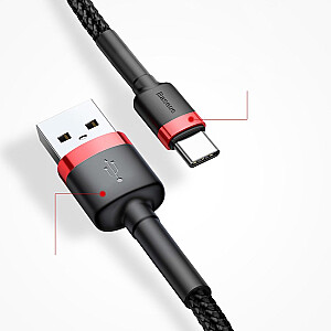„Baseus Cafule“ kabelis, ilgaamžis nailoninis pintas laidas USB / USB-C QC3.0 2A 3M juodai pilkas (CATKLF-UG1)