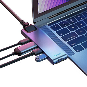 Baseus CAHUB-L0G 7 in 1 Приставка для MacBook / HDMI / 2 x USB 3.0 / USB-C / RJ45 / SD / Micro SD Thunderbolt C+