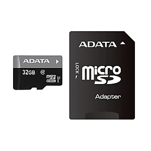 ADATA Premier UHS-I 32 GB, MicroSDHC, Flash atminties klasė 10, Adapteris