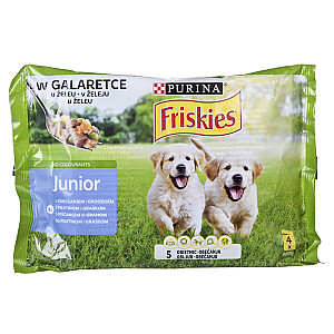 FRISKIES Junior Chicken su žirneliais - šlapias šunų maistas - 4x100g