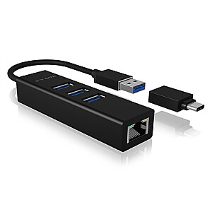 Raidsonic 4 prievadų šakotuvas su USB 3.0 Type-A, Type-C, Gigabit LAN Icy Box IB-HUB1419-LAN Black