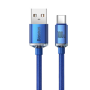 „Baseus Crystal Shine“ serijos greito įkrovimo duomenų kabelis A tipo USB iki C100W tipo USB 1,2 m mėlynas (CAJY000403)
