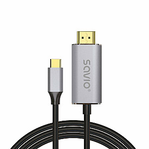 USB-C į HDMI 2.0B laidas, 2 m, sidabrinis/juodas, su auksiniais antgaliais, SAVIO CL-171