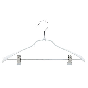 Вешалка для одежды металлическая с клипсами и покрытием из ПВХ белого цвета
