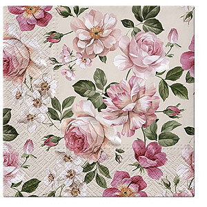 [E] SALVETES 33x33CM ROSES GLORY CREAM, Paw Decor kolekcija