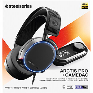 SteelSeries Black, Integruotas mikrofonas, USB / 3,5 mm, Žaidimų ausinės, Arctis Pro + GameDAC