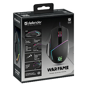 Žaidimų, optinė, laidinė pelė DEFENDER GM-880L WARFAME 12800dpi 8P RGB