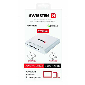 „Swissten Premium“ sieninis įkroviklis nešiojamiesiems kompiuteriams ir „MacBook“ / 87W / PD3.0 / QC3.0 / PPS