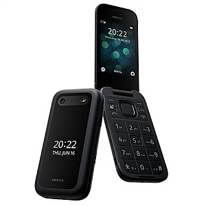 Nokia 2660 Flip Black, 2,8 colio, TFT LCD, 240 x 320, Unisoc, T107, vidinė RAM 0,048 GB, 0,128 GB, microSDHC, Dvi SIM, pagrindinė kamera 0,3 MP, 1450 mAh