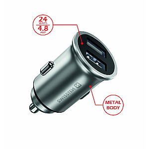 Swissten Metal Премиум Автомобильная зарядка 2 x USB / 4.8A