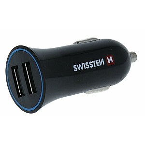 Swissten Premium Auto Lādētājs 12 / 24V / 1A + 2.1A + USB-C Datu Kabelis 1m