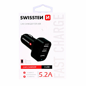 Swissten Triple Premium Auto Lādētājs 5,2A USB 2.1A + 2.1A + 1A