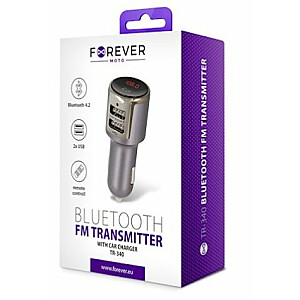 Forever TR-340 Bluetooth 4.2 FM Transmitter Priekš Auto Radio ar Mikrofonu un Tālvadības pulti + Uzlādes Ligzdas 2xUSB 2.1A Pelēks