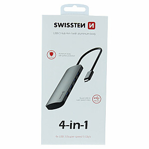 Swissten USB-C Sadalītājs 4in1 ar 4 USB 3.0 ligzdām Alumīnija korpuss