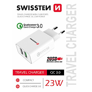 Swissten Premium Tīkla Lādētājs 2x USB / QC3.0 23W