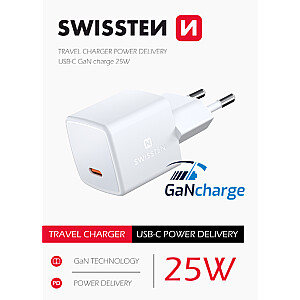 Swissten GaN Mini Tīkla Lādētājs USB-C 25W PD