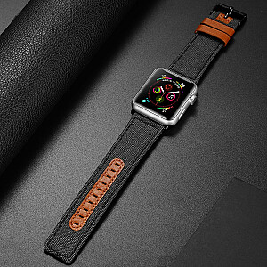 Dux Ducis Canvas Ādas Siksniņa Pulkstenim Apple Watch 38 / 40 mm Melna-Brūna