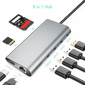 RoGer USB-C Hub 8в1 с USB C x2 / USB 3.0 x2 / RJ45 / HDMI / картридер SD / картридер TF