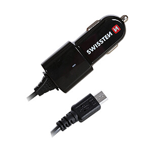 Swissten Premium Auto Lādētājs 12 / 24V / 1A ar Micro USB vadu Melns