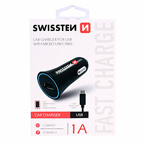 Swissten Премиум Автомобильная зарядка 12 / 24V / 1A + кабель Micro USB  1.5m