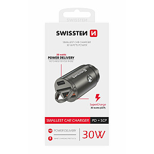 Swissten 30W Nano Металлический адаптер для автомобильного зарядного устройства с 30W PD / SCP