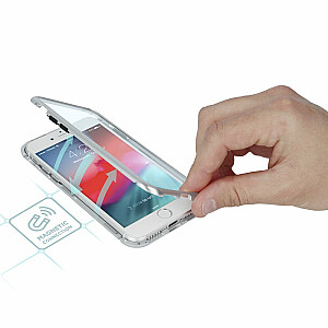 Mocco Double Side Case 360 Двухсторонний Чехол из Алюминия для телефона с защитным стеклом для Apple iPhone X / XS Прозрачный - Серебрянный