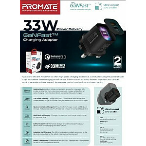 PROMATE PowerPort-33 GaNFast Tīkla lādētājs 33W / USB-C PD / USB-A