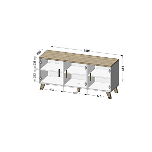 Komoda Cama LOTTA 150 3D balta + ąžuolas sonoma