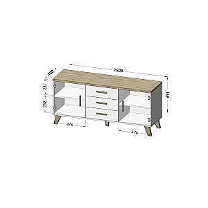 Komoda Cama LOTTA 150 2D3S balta + ąžuolas sonoma