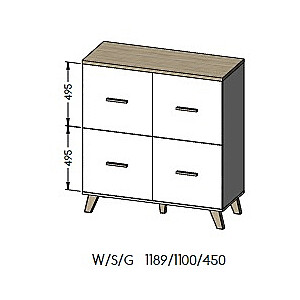 Komoda Cama LOTTA 110 4D balta + ąžuolas sonoma