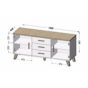 Komoda Cama LOTTA 150 2D3S ąžuolas wotan + juodas matinis