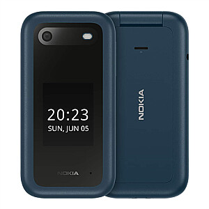 Nokia 2660 Flip Blue, 2,8 colio, TFT LCD, 240 x 320, Unisoc, T107, vidinė RAM 0,048 GB, 0,128 GB, microSDHC, Dvi SIM, pagrindinė kamera 0,3 MP, 1450 mAh